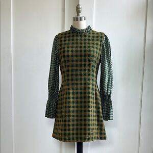 SEA wool silk green plaid Dress